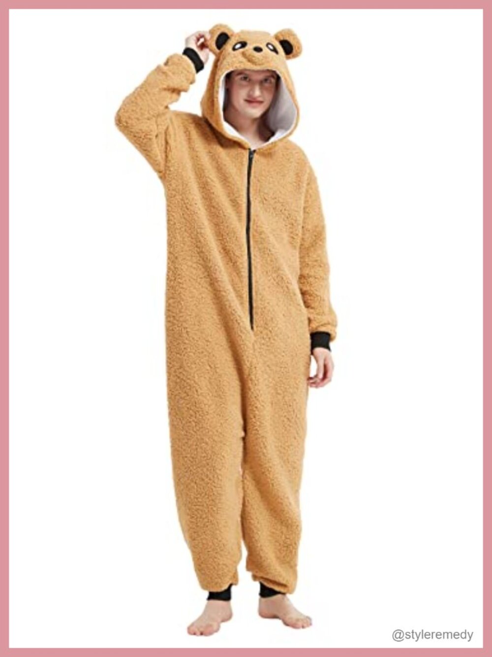 Sherpa Fleece Bear Hooded One-Piece Pajamas Zipper Loungewear
